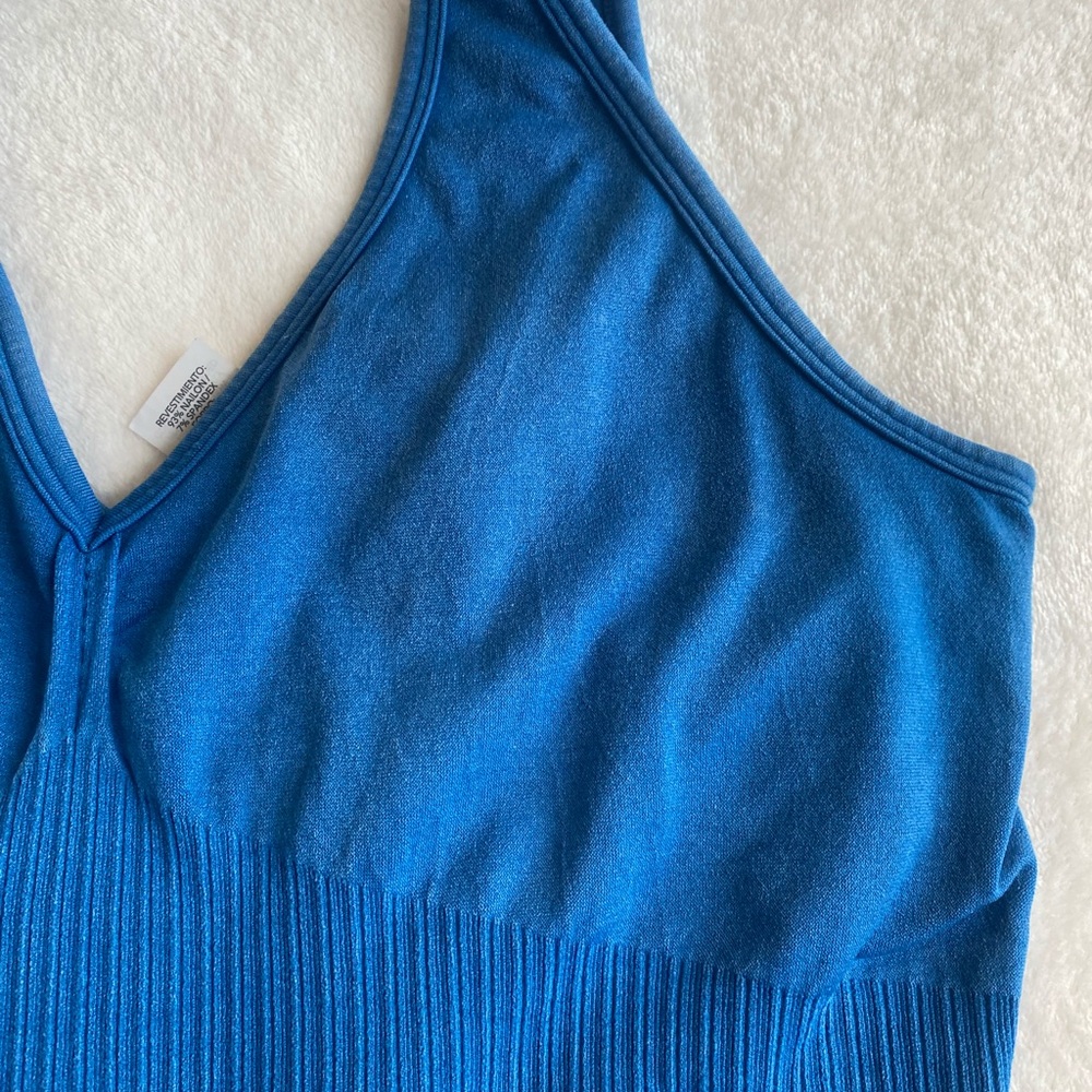 JoyLab Blue One Piece with Plunging V-Neck and Ribbed Texture - Picture 5 of 8